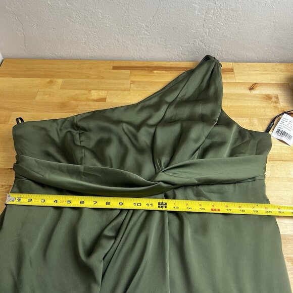 Dessy Collection Size 22 W Whisper Satin One Shoulder Drape Gown Olive Green NWT - Picture 9 of 10